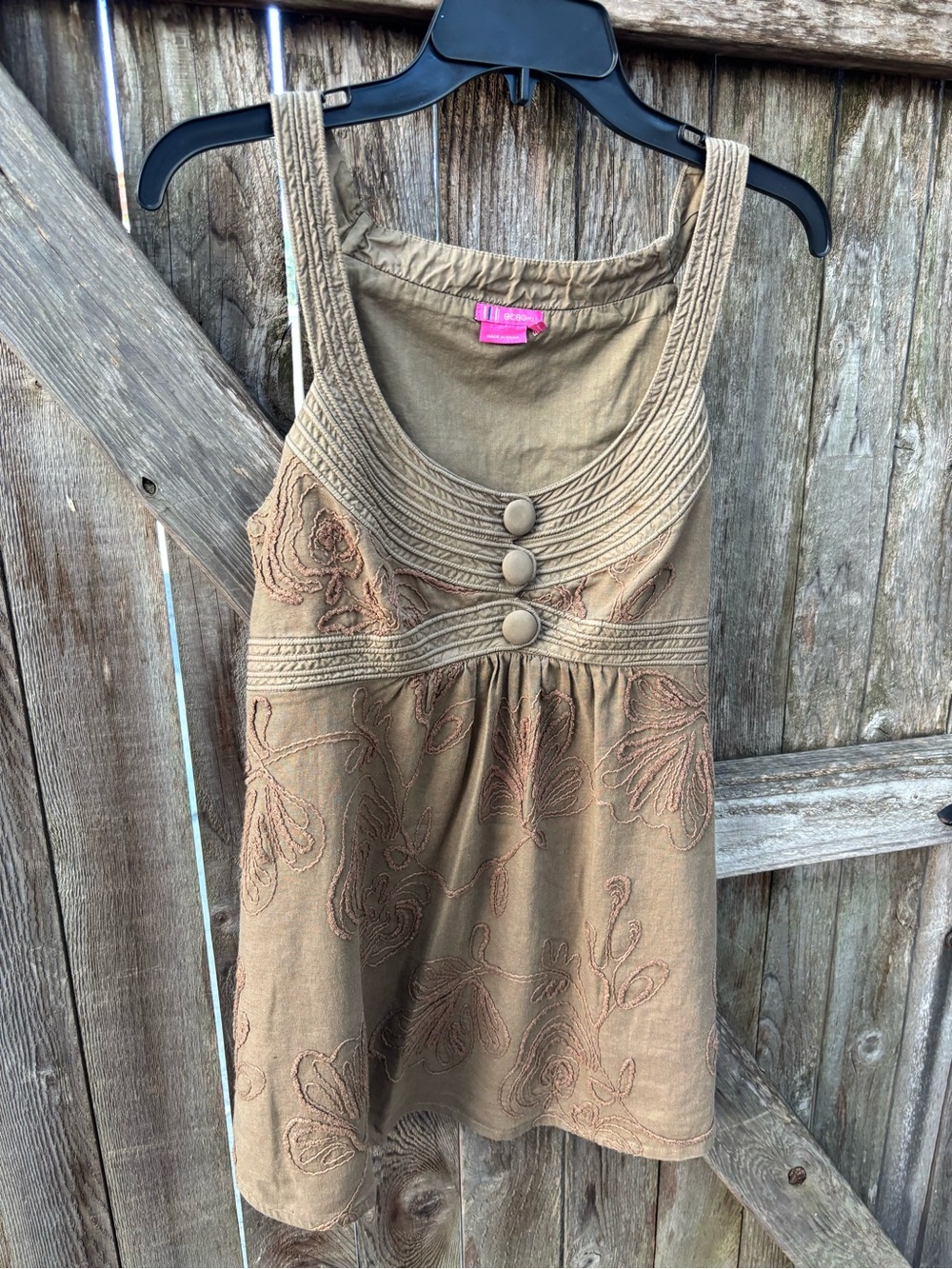 BCBG Tiered Embroidered Tank Top in Olive Brown - girls